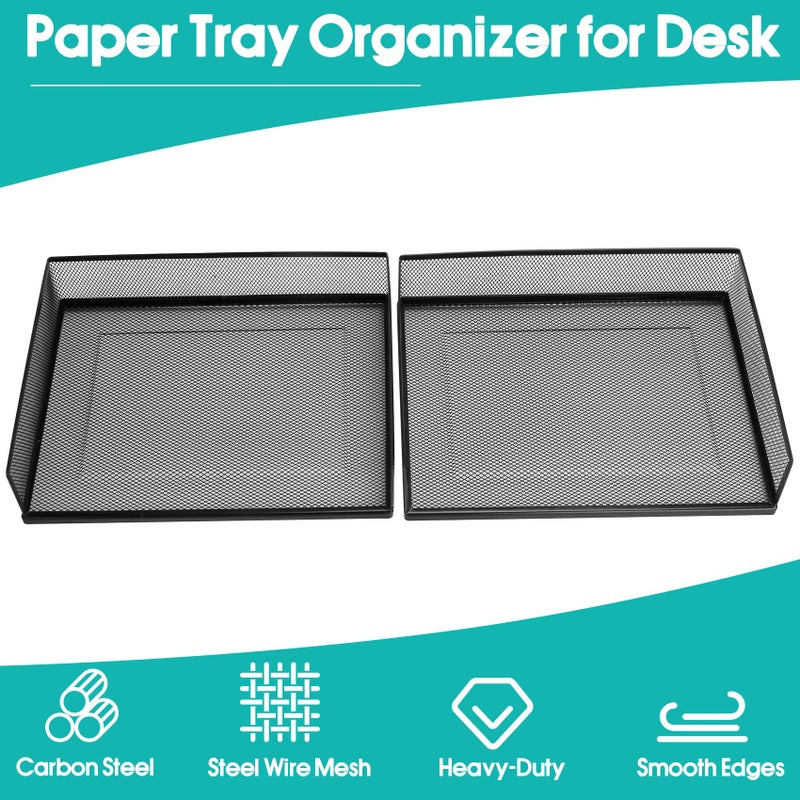 AZFUNN Wire Mesh Letter Trays Paper Tray Desk File Organizer, 2 Pack Stackable Metal Front-Load Documents Tray for Office Supplies File (Transverse) - Image 4