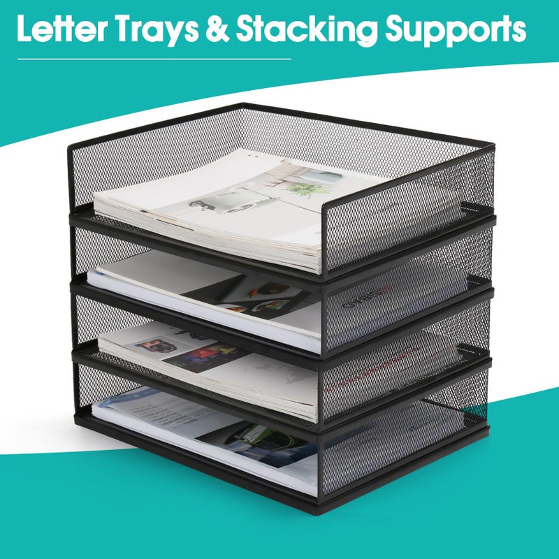 AZFUNN Wire Mesh Letter Trays Paper Tray Desk File Organizer, 2 Pack Stackable Metal Front-Load Documents Tray for Office Supplies File (Transverse) - Image 3