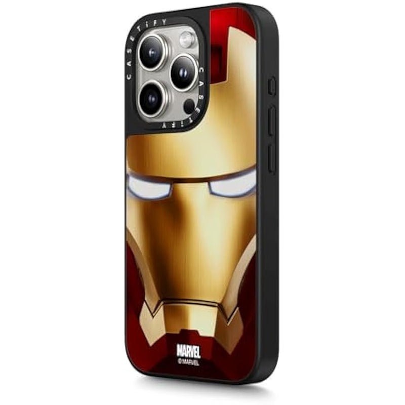 Casetify Mirror iPhone 15 Pro Max Case 【Iron Man Co-Lab/Reflective / 4.9ft Drop Protection/Compatible with Magsafe】 - Iron Man Hero Mask - Silver on Black - Image 4