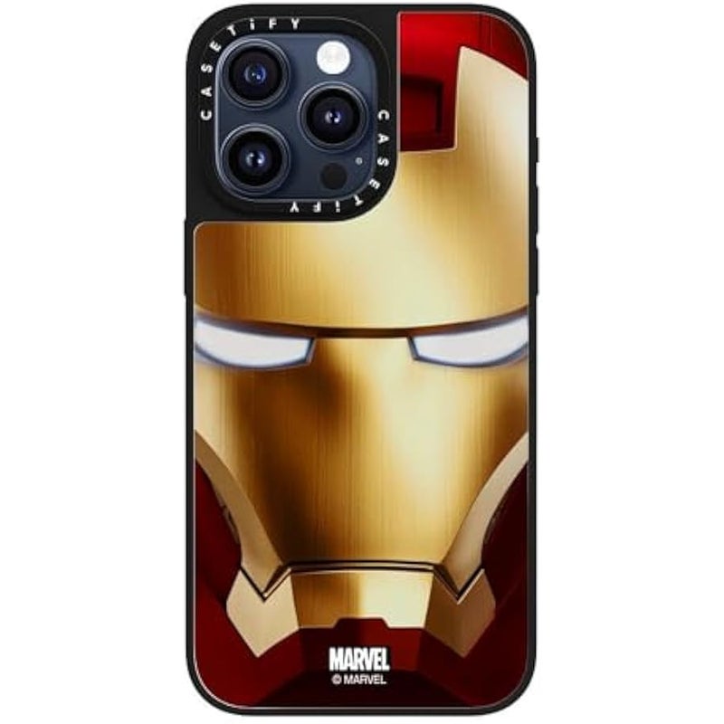 Casetify Mirror iPhone 15 Pro Max Case 【Iron Man Co-Lab/Reflective / 4.9ft Drop Protection/Compatible with Magsafe】 - Iron Man Hero Mask - Silver on Black - Image 1