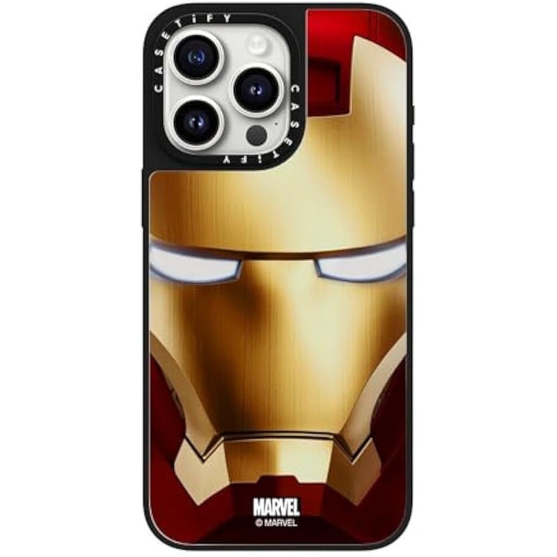 Casetify Mirror iPhone 15 Pro Max Case 【Iron Man Co-Lab/Reflective / 4.9ft Drop Protection/Compatible with Magsafe】 - Iron Man Hero Mask - Silver on Black - Image 2