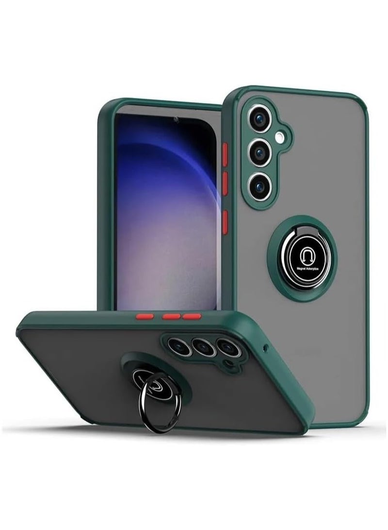 Case for Samsung Galaxy A35 Case Cover Metal Ring Holder Grip Kickstand Car Magnetic Mount Shockproof Matte Hard Back Bumper Case for Samsung Galaxy A35 5G Green