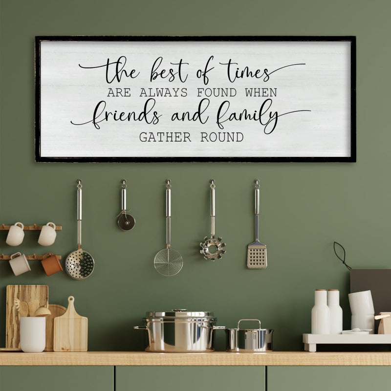 RLWangChao Gather Round Wall Art for Living Room & Dining Room 32Ã—12 Inch Rustic Inspirational Quote Sign, The Best of Times Are Found with Friends and Family Farmhouse Wood Plaque Decor (Black) - Image 4