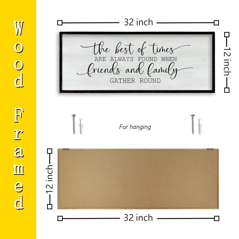 RLWangChao Gather Round Wall Art for Living Room & Dining Room 32Ã—12 Inch Rustic Inspirational Quote Sign, The Best of Times Are Found with Friends and Family Farmhouse Wood Plaque Decor (Black) - Image 2