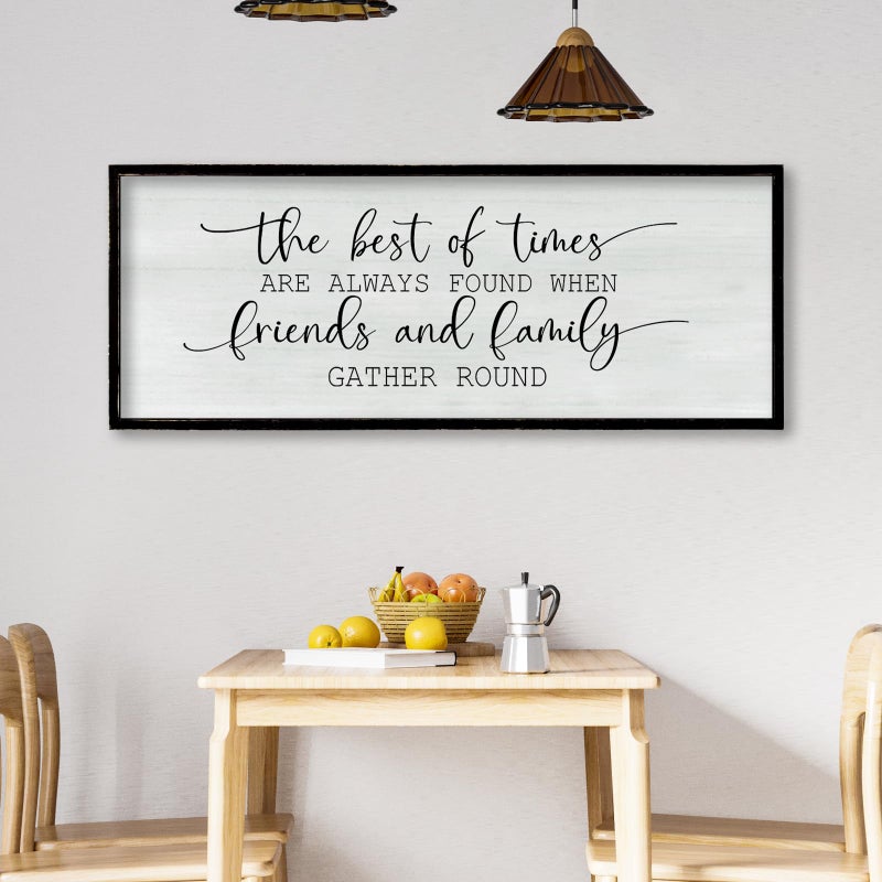 RLWangChao Gather Round Wall Art for Living Room & Dining Room 32Ã—12 Inch Rustic Inspirational Quote Sign, The Best of Times Are Found with Friends and Family Farmhouse Wood Plaque Decor (Black) - Image 5