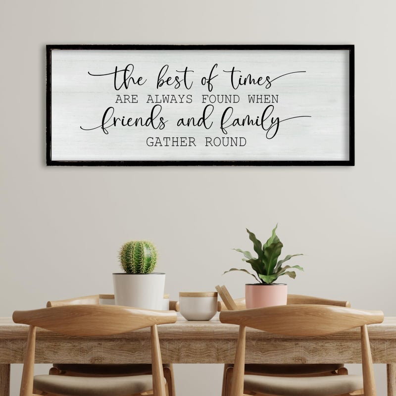 RLWangChao Gather Round Wall Art for Living Room & Dining Room 32Ã—12 Inch Rustic Inspirational Quote Sign, The Best of Times Are Found with Friends and Family Farmhouse Wood Plaque Decor (Black) - Image 3
