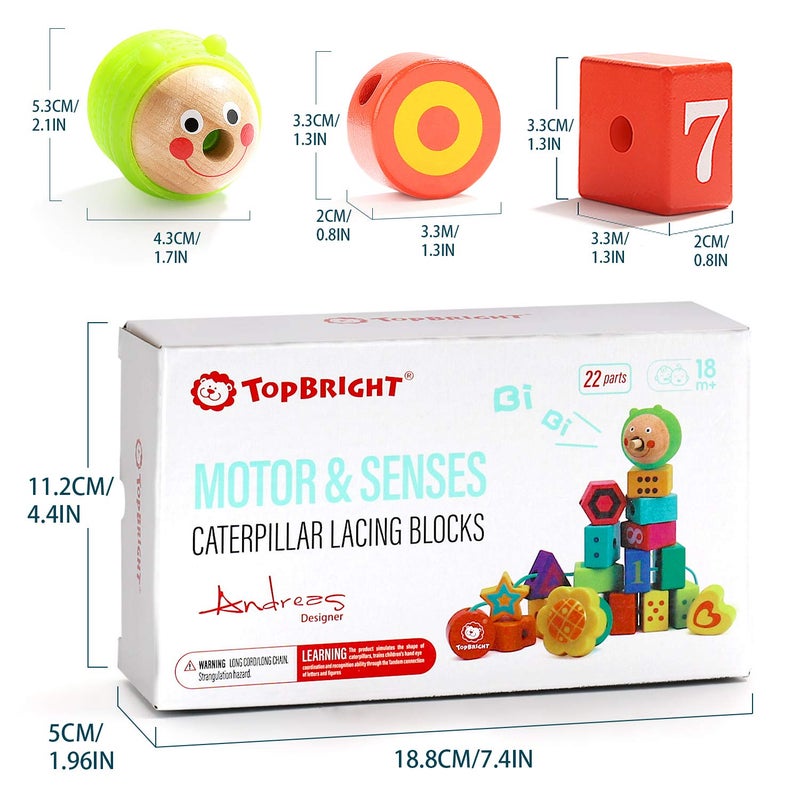 TOP BRIGHT Wooden Lacing Beads for Toddlers, Kids Fine Motor Skills Montessori Toys for 2 Year Old Girls Boys, Threading Toys for Two Year Old Girl Birthday Gifts - Image 3