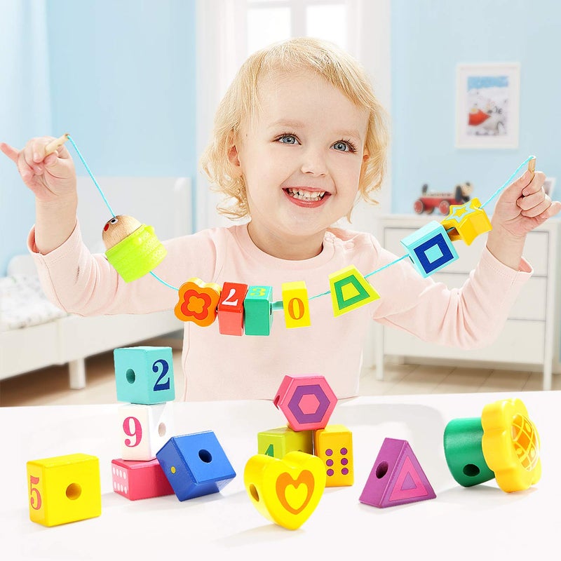 TOP BRIGHT Wooden Lacing Beads for Toddlers, Kids Fine Motor Skills Montessori Toys for 2 Year Old Girls Boys, Threading Toys for Two Year Old Girl Birthday Gifts - Image 2