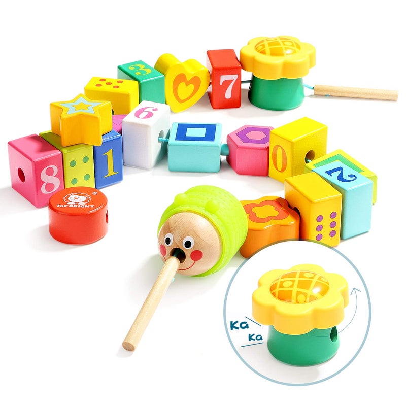TOP BRIGHT Wooden Lacing Beads for Toddlers, Kids Fine Motor Skills Montessori Toys for 2 Year Old Girls Boys, Threading Toys for Two Year Old Girl Birthday Gifts - Image 1