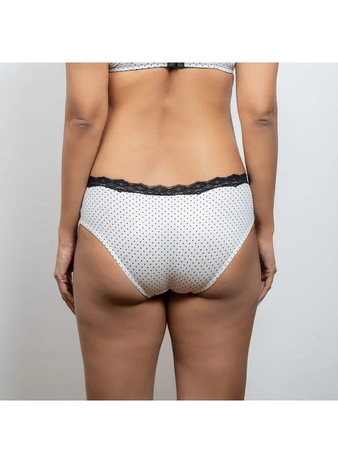 Aadaraya Aadaraya All-Over Polka Dot Print Bikini Briefs with Lace Detail