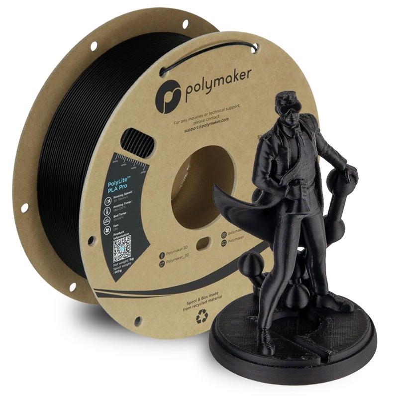 Polymaker PLA PRO Filament 1.75mm, Tough & High Rigidity Black PLA Filament 1.75mm 1kg Cardboard Spool - PolyLite PLA PRO 3D Printer Filament 1.75mm, Print with Most 3D Printers Using 3D Filament - Image 1