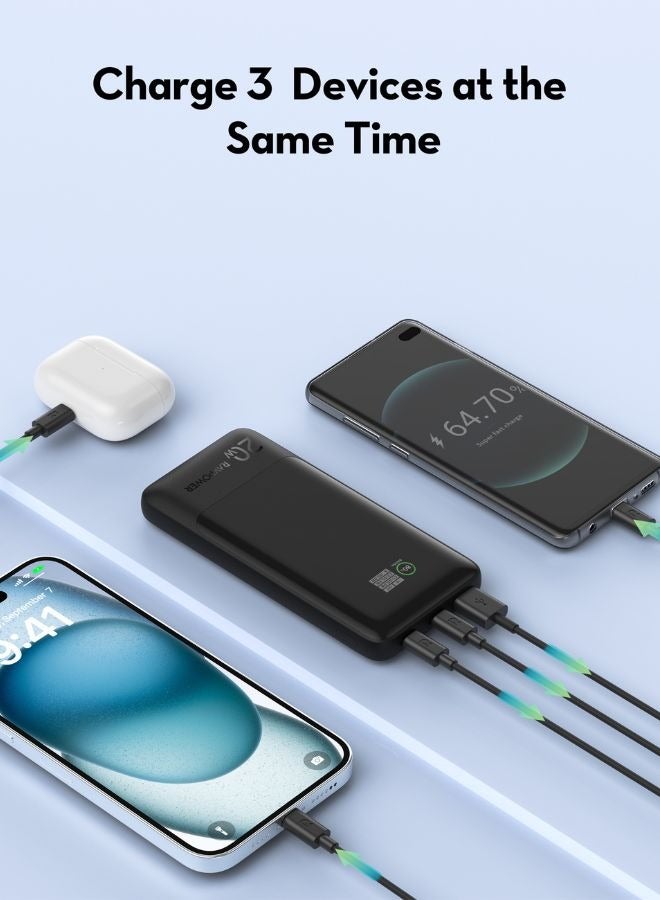 راف باور شاحن محمول، بنك طاقة 20 واط PD QC مع 3 منافذ، حزمة بطارية USB C مع شاشة رقمية ذكية، بطارية خارجية مدمجة لـ iPhone وSamsung والمزيد - Image 4
