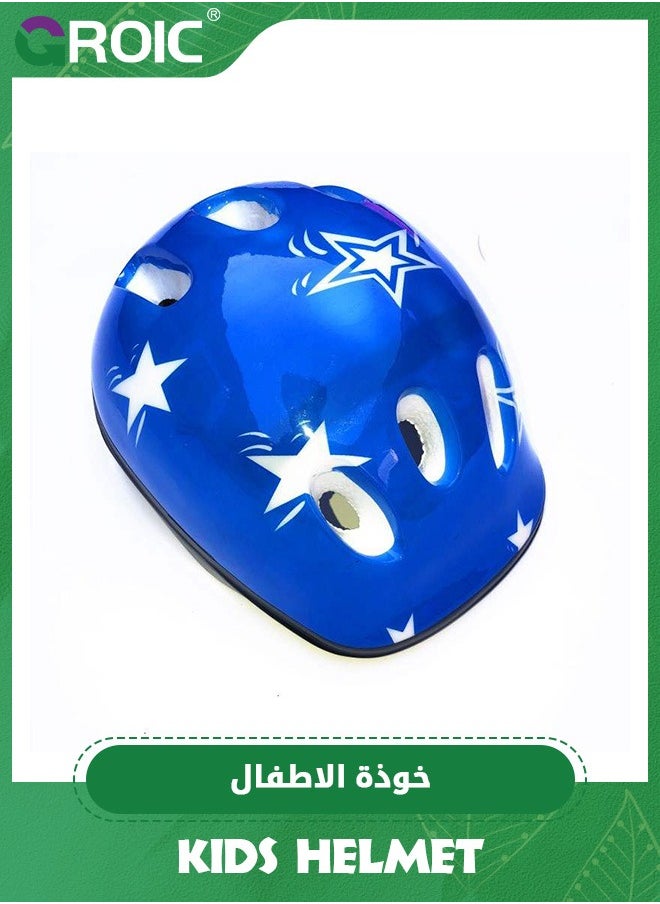GROIC - Kids Protective Gear Adjustable Protective Helmet,Kids Helmet Knee Elbow Pads Wrist Guard Sport Protective Gear Adjustable Scooter Skateboard Roller Bike Skate Cycling Safety Set(Blue Star) - Image 1