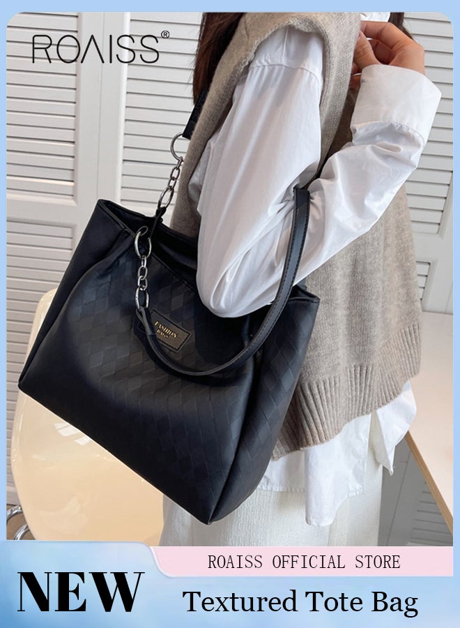 roaiss Women Leather Tote Bag Ladies Geometric & Letter Embossed Twilly Shoulder Tote Bag Women's Large Capacity Commuter Shoulder Bag  - Image 2