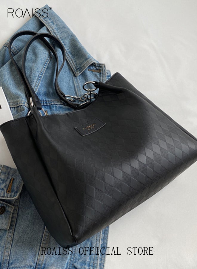 roaiss Women Leather Tote Bag Ladies Geometric & Letter Embossed Twilly Shoulder Tote Bag Women's Large Capacity Commuter Shoulder Bag  - Image 3