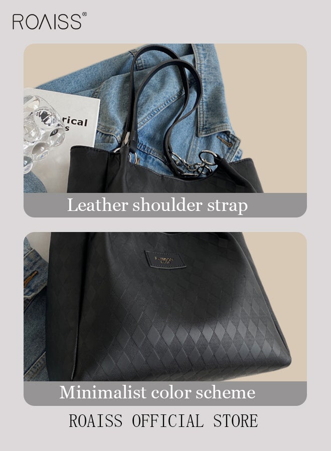 roaiss Women Leather Tote Bag Ladies Geometric & Letter Embossed Twilly Shoulder Tote Bag Women's Large Capacity Commuter Shoulder Bag  - Image 4