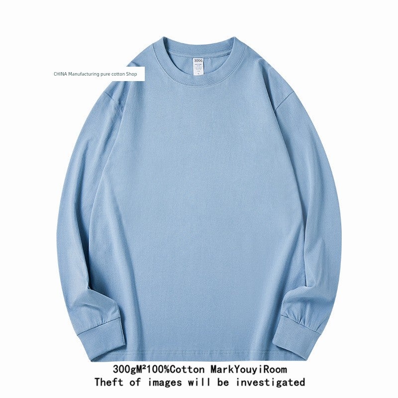 300G heavy cotton long-sleeved t-shirt loose solid color top white T-shirt undershirt thick men's and women's T-shirt - Image 1