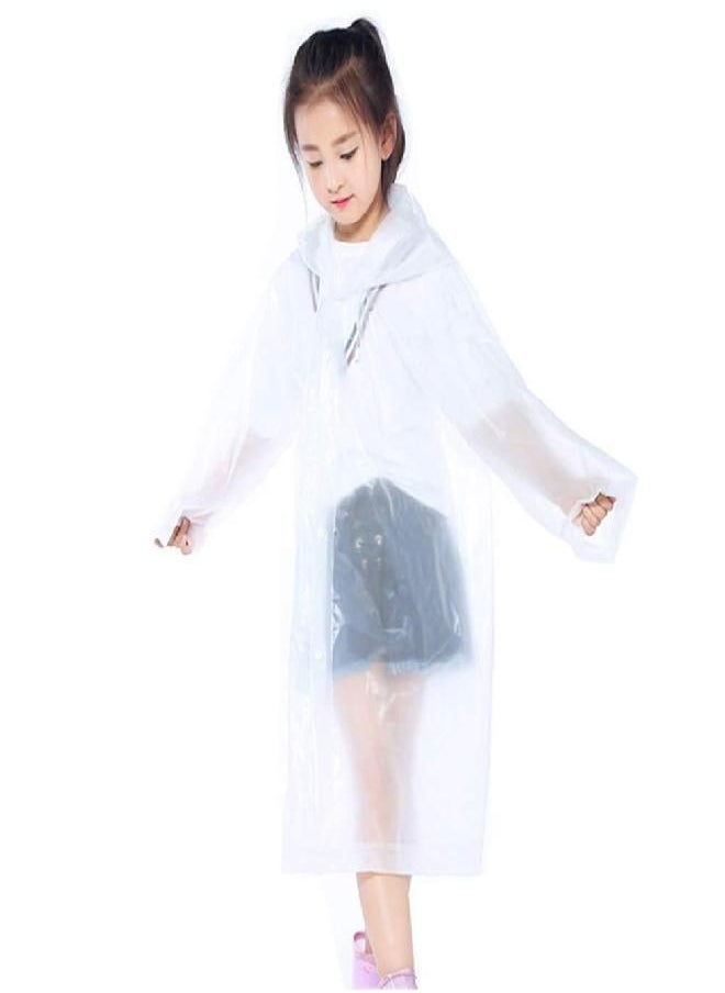 Orgrimmar Orgrimmar 2 Pcs Kids Rain Ponchos Reusable Raincoats Portable Rain Wear with Hat Hood Unisex for 6-12 Years Old Children (White)  - Image 2