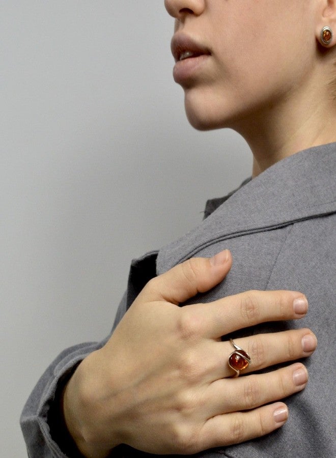 هوليداي غفت شوب متجر هدايا العطلات - خاتم قابل للتعديل من الفضة الإسترلينية والعنبر العسلي البلطيقي - أشعة الشمس - Image 2