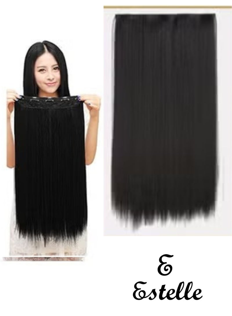 إستيل وصلة شعر Eestelle كاملة الرأس قطعة واحدة طويلة ومستقيمة ومموجة مع 5 مشابك مناسبة للنساء والفتيات (اللون رقم 2 مستقيم) - Image 1