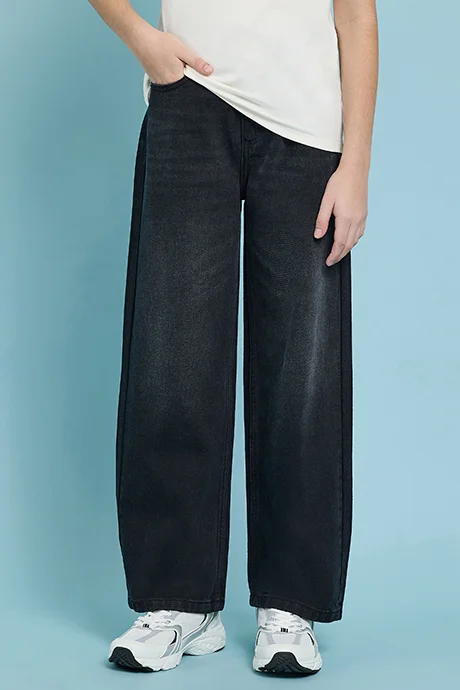 R&B Faded Baggy Fit Jeans with Button Closure