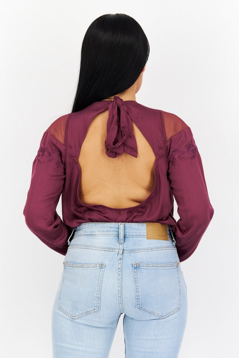 RIVER ISLAND Women Embroidered Long Sleeve Bodysuits, Dark Purple - Image 3
