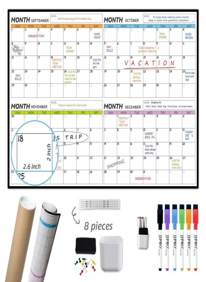 JJPRO Dry Erase 4 Month Wall Calendar - 38x26 Inches - Blank Undated 4 Month Dry Erase Calendar for Wall-Premium Laminated Whiteboard Planner-Reusable 4 Month Jumbo Office Calendar - Image 1