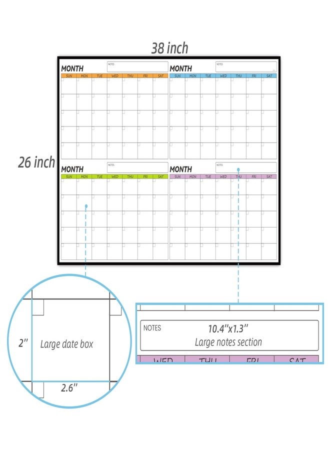 JJPRO Dry Erase 4 Month Wall Calendar - 38x26 Inches - Blank Undated 4 Month Dry Erase Calendar for Wall-Premium Laminated Whiteboard Planner-Reusable 4 Month Jumbo Office Calendar - Image 5