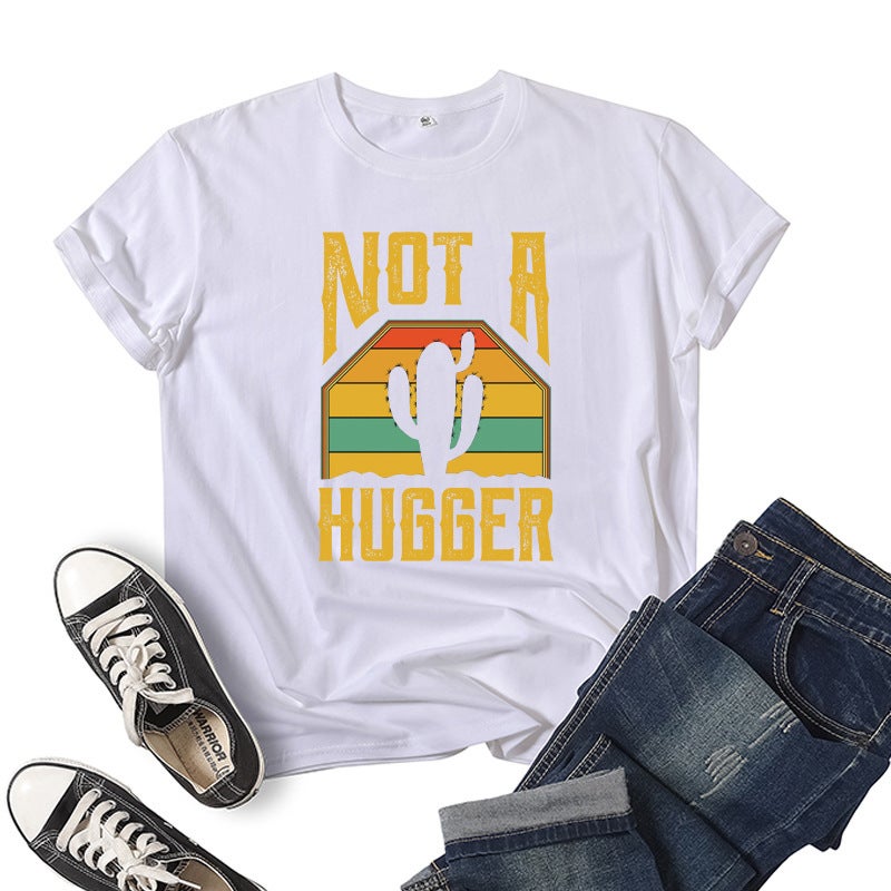 Wholesale foreign trade cross-border not hugger Not A Hugger printed short sleeve T-shirt European and American womens jacket White