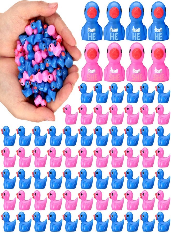 RoundFunny 100 Pcs Gender Reveal Party Favors Supplies Team He or Team She Mini Resin Ducks Pink Blue Gender Reveal Games Small Duck Figures for Ideas Party Supplies Decorations - Image 1