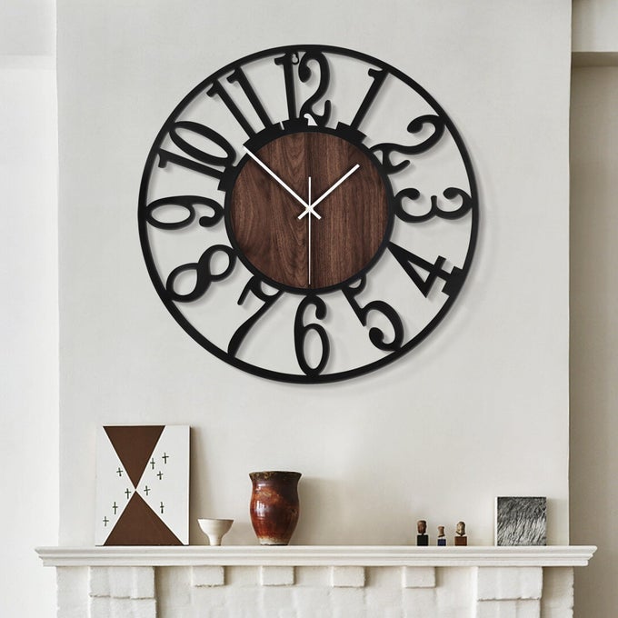 LARGE WALL CLOCKSSILENTNON TICKINGBATTERY OPERATED RUSTIC ROUND MODERN BIG WOOD WALL CLOCK FOR LIVING ROOM BEDROOMKITCHENFARMHOUSEOFFICEHOME DECOR16 INCHBLACKARABIC NUMBER