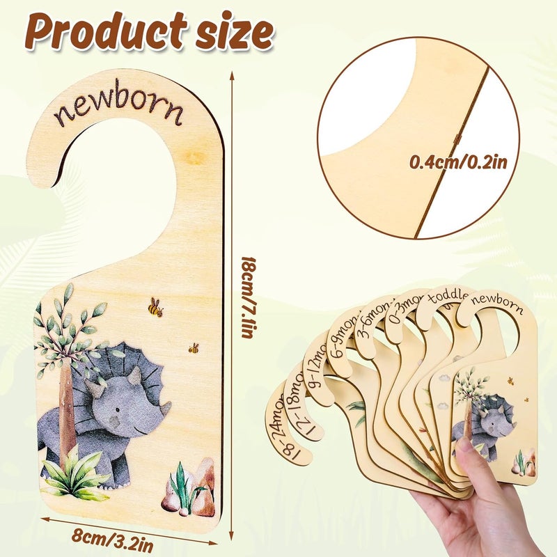 Whaline 8Pcs Baby Closet Size Dividers Dinosaur Theme Design Hanging Wooden Baby Closet Organizer - Image 2