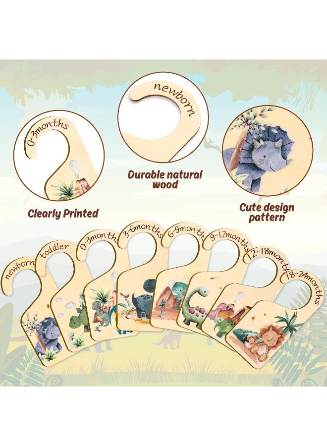 Whaline 8Pcs Baby Closet Size Dividers Dinosaur Theme Design Hanging Wooden Baby Closet Organizer - Image 3