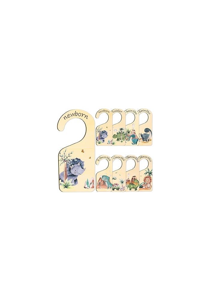 Whaline 8Pcs Baby Closet Size Dividers Dinosaur Theme Design Hanging Wooden Baby Closet Organizer - Image 1