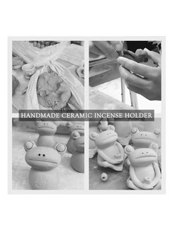 Excefore 100% Handmade Ceramic Stick Incense Burner Holder,Small Frog Incense,Lotus Leaf Tray,Mini Cu te Animal Statue Home Incense Burner  - Image 5