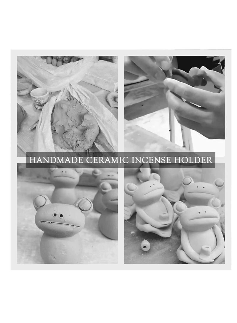 Excefore 100% Handmade Ceramic Stick Incense Burner Holder,Small Frog Incense,Lotus Leaf Tray,Mini Cu te Animal Statue Home Incense Burner  - Image 5