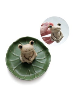 Excefore 100% Handmade Ceramic Stick Incense Burner Holder,Small Frog Incense,Lotus Leaf Tray,Mini Cu te Animal Statue Home Incense Burner  - Image 4