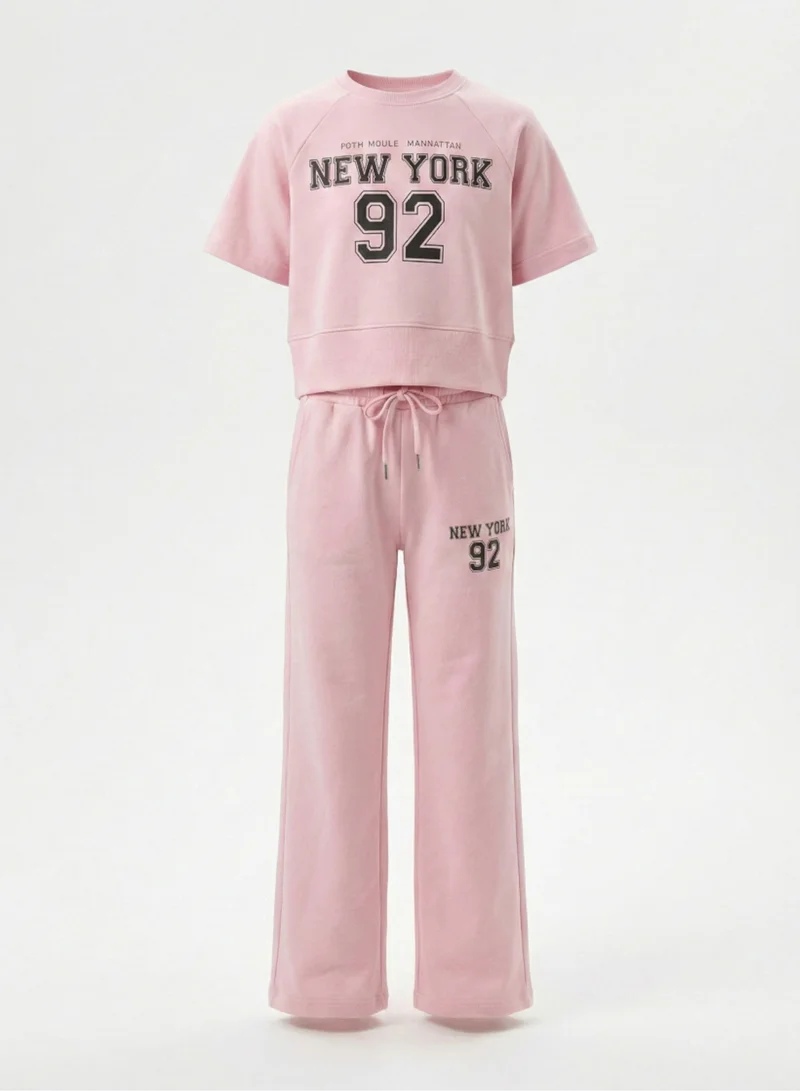 victor and jane Girls 2 Pc Set New York Print Top & Pants Set – Light Pink