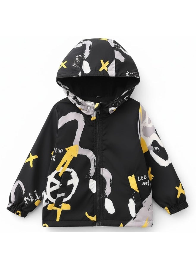 Lightweight Kids Rain Jacket – Waterproof Windbreaker with Hood, Stylish Printed Design for Rainy Days
