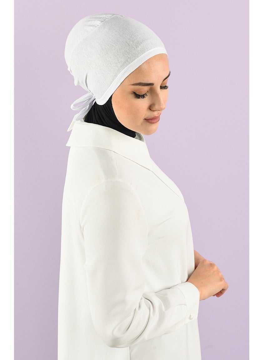 Sefa Merve Stitched Combed Cotton Bonnet 90106-01 White  - Image 1