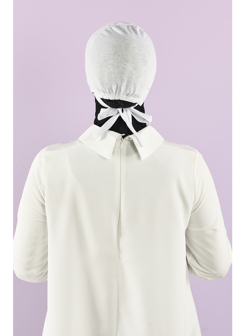 Sefa Merve Stitched Combed Cotton Bonnet 90106-01 White  - Image 4