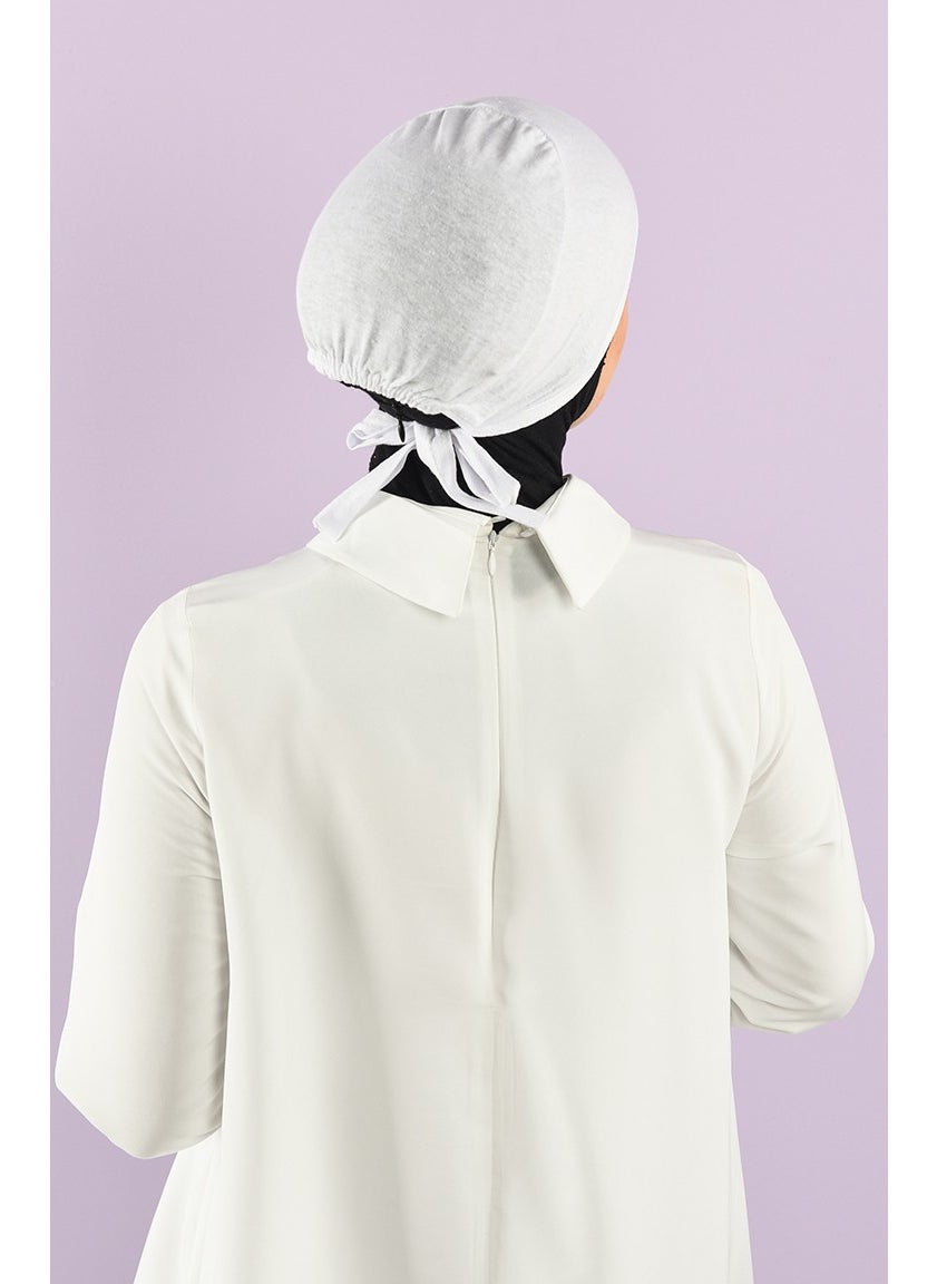 Sefa Merve Stitched Combed Cotton Bonnet 90106-01 White  - Image 3