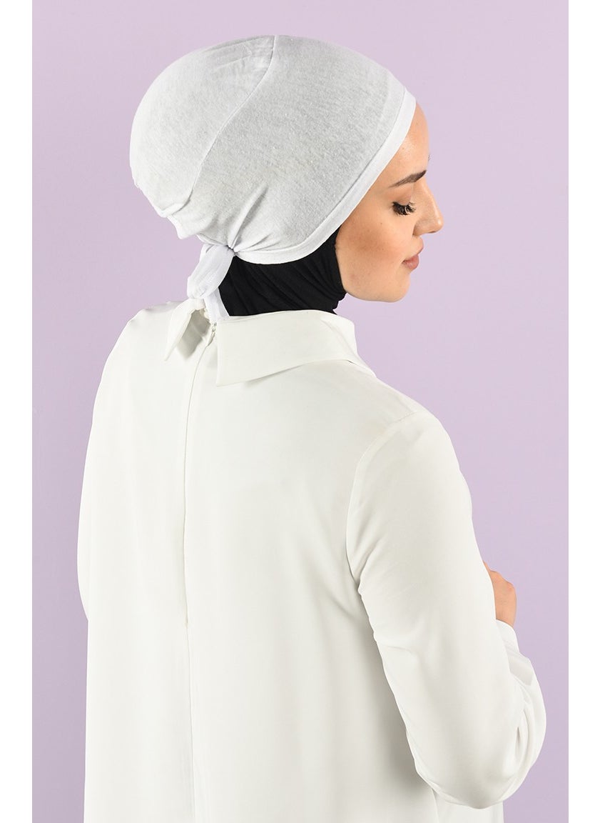 Sefa Merve Stitched Combed Cotton Bonnet 90106-01 White  - Image 2