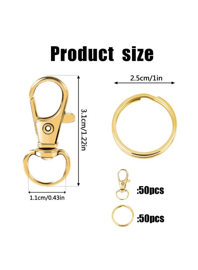 BABONA 100 Rotating Keychains with Key Rings, 50 Keychain Clips and 50 Key Rings, Keychain Rings, Keychain Accessories, Keychain Ring Craft Making Kits, Lanyard Lobster Clasps for Keychain Jewelry and Crafts - Image 2