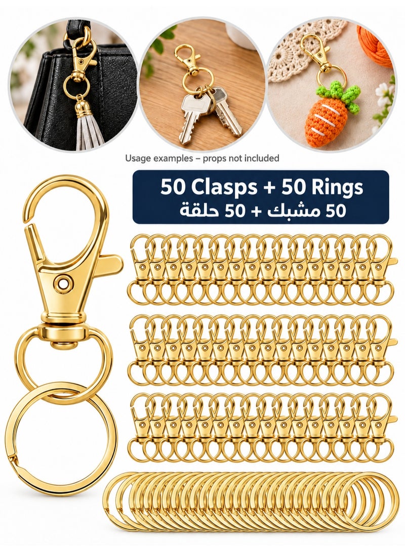 بابونا 100 حامل مفاتيح دوار مع خواتم مفاتيح، 50 مشبك لحمل المفاتيح و50 خاتم مفاتيح، خواتم المفاتيح، إكسسوارات حامل المفاتيح، مجموعات صناعة خواتم المفاتيح، مشابك لوبستر لحمل المفاتيح للمجوهرات والحرف اليدوية - Image 1