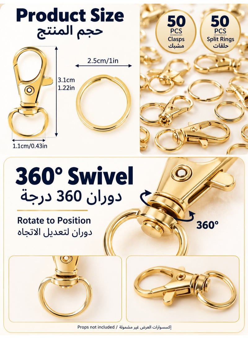 بابونا 100 حامل مفاتيح دوار مع خواتم مفاتيح، 50 مشبك لحمل المفاتيح و50 خاتم مفاتيح، خواتم المفاتيح، إكسسوارات حامل المفاتيح، مجموعات صناعة خواتم المفاتيح، مشابك لوبستر لحمل المفاتيح للمجوهرات والحرف اليدوية - Image 3