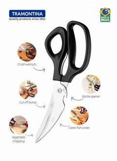 Since 1911,Made in Brazil- Supercort 8 Inches Kitchen Scissors with Stainless Steel Blades and Black Polypropylene Handles, 25919168