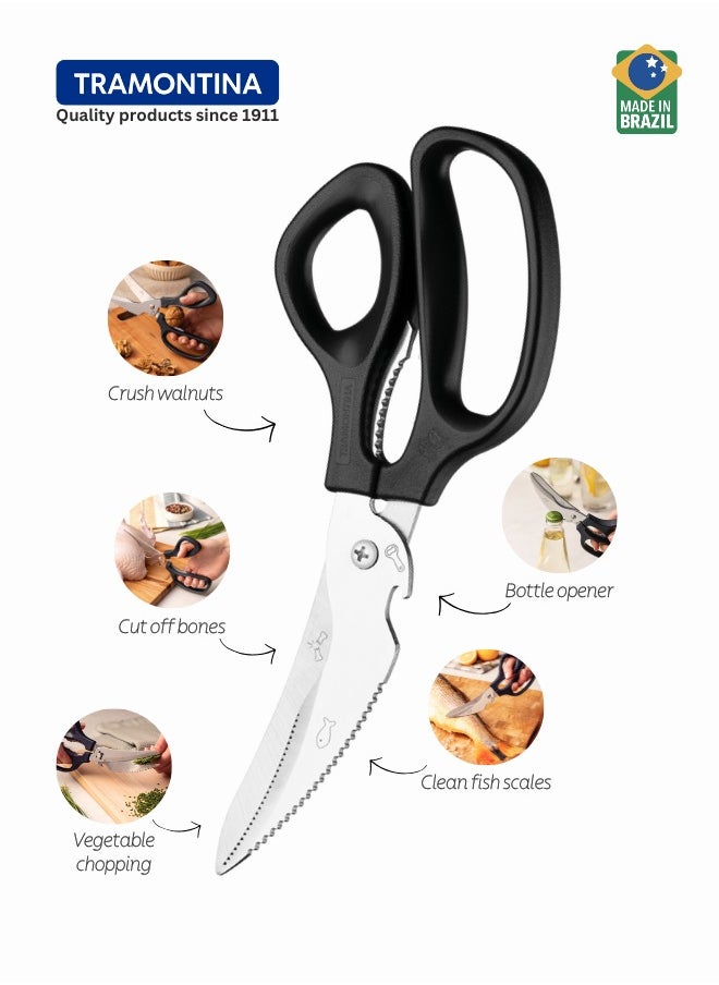 TRAMONTINA Since 1911,Made in Brazil- Supercort 8 Inches Kitchen Scissors with Stainless Steel Blades and Black Polypropylene Handles, 25919168  - Image 1
