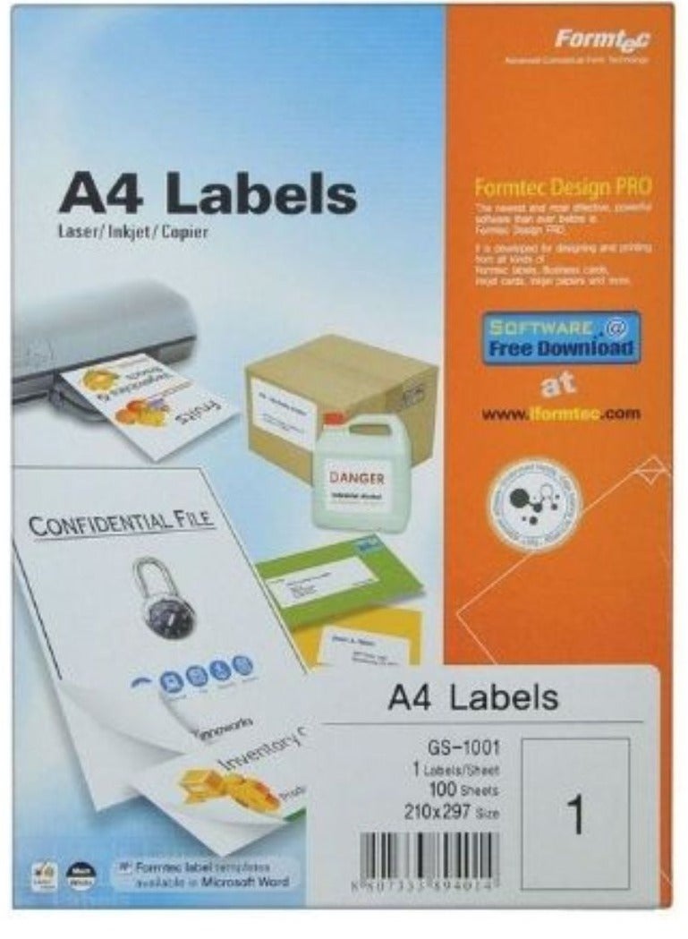 Formtec 100-Sheet A4 All-Purpose Labels White