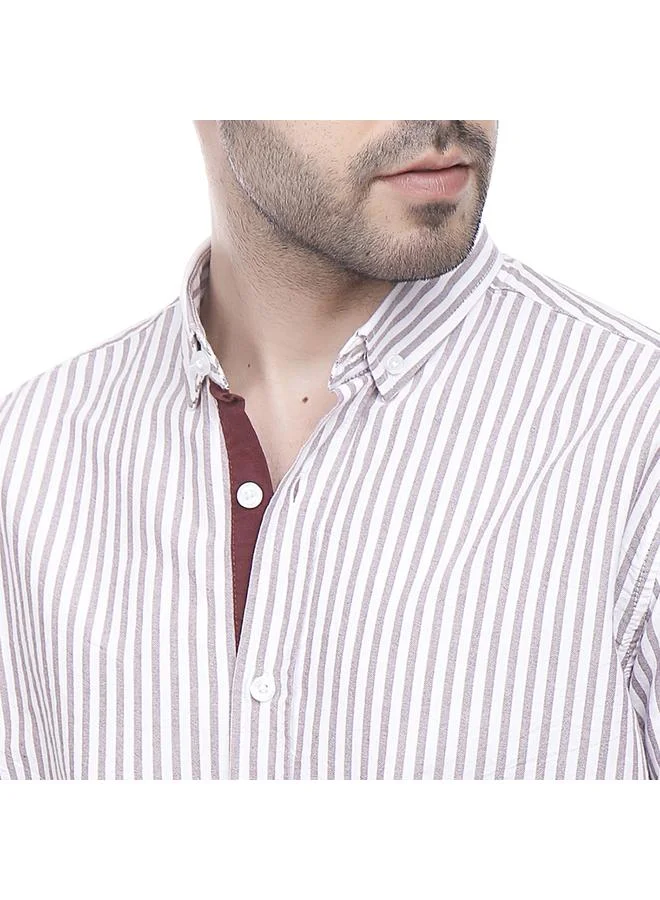 كوب قميص أوكسفورد مخطط بأكمام طويلة